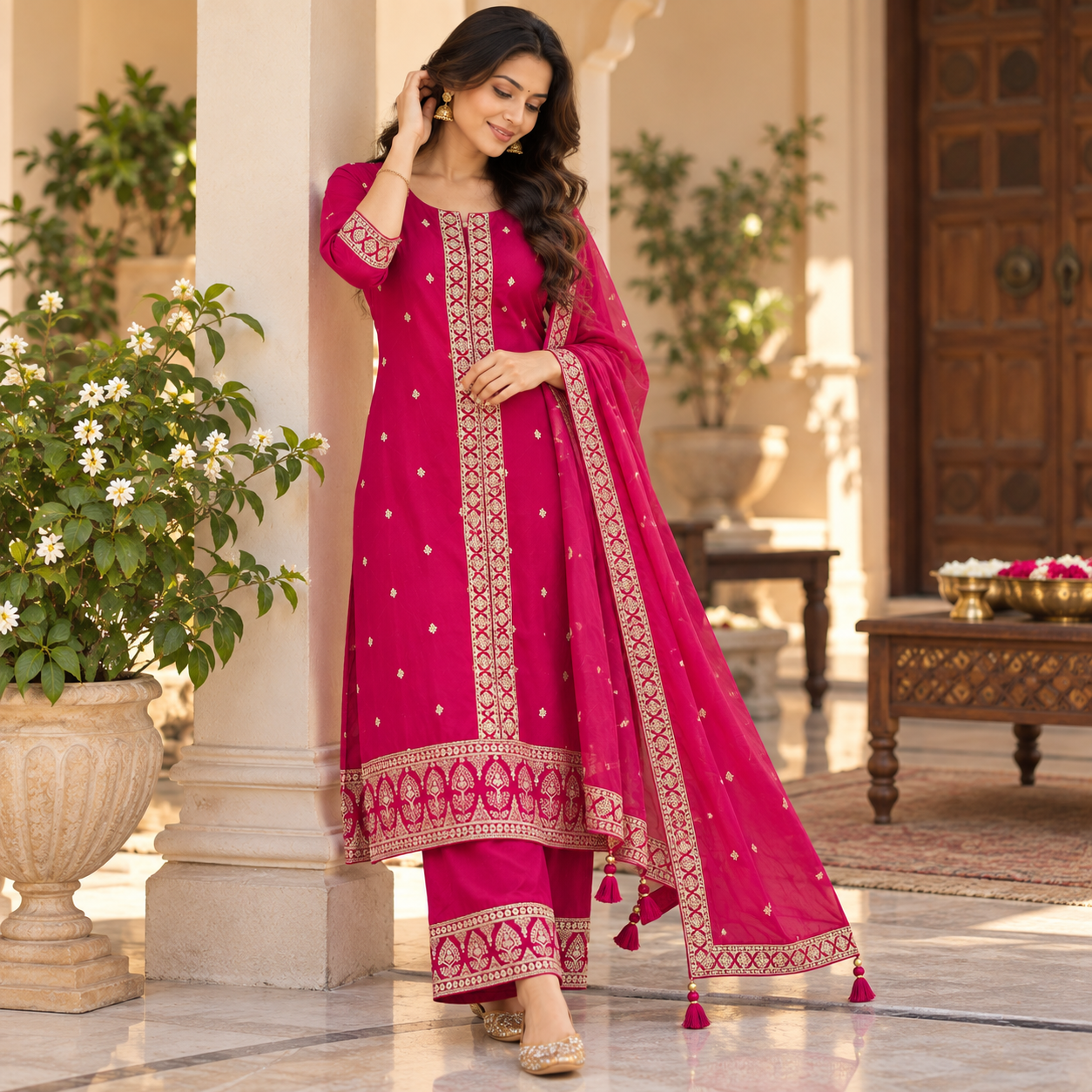 Elegant Magenta Embroidered Salwar Suit with Matching Dupatta