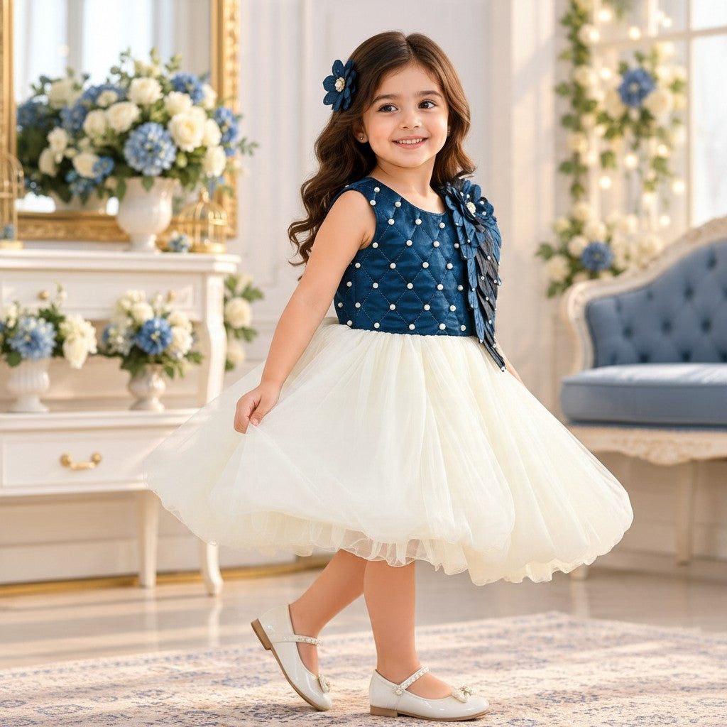Navy Blue & Ivory Princess Frock for Girls