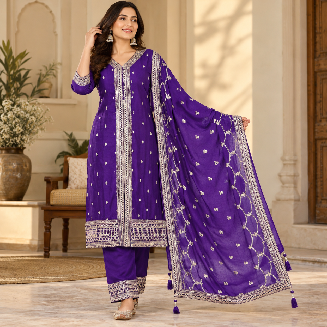 Royal Purple Embroidered Salwar Suit with Designer Dupatta