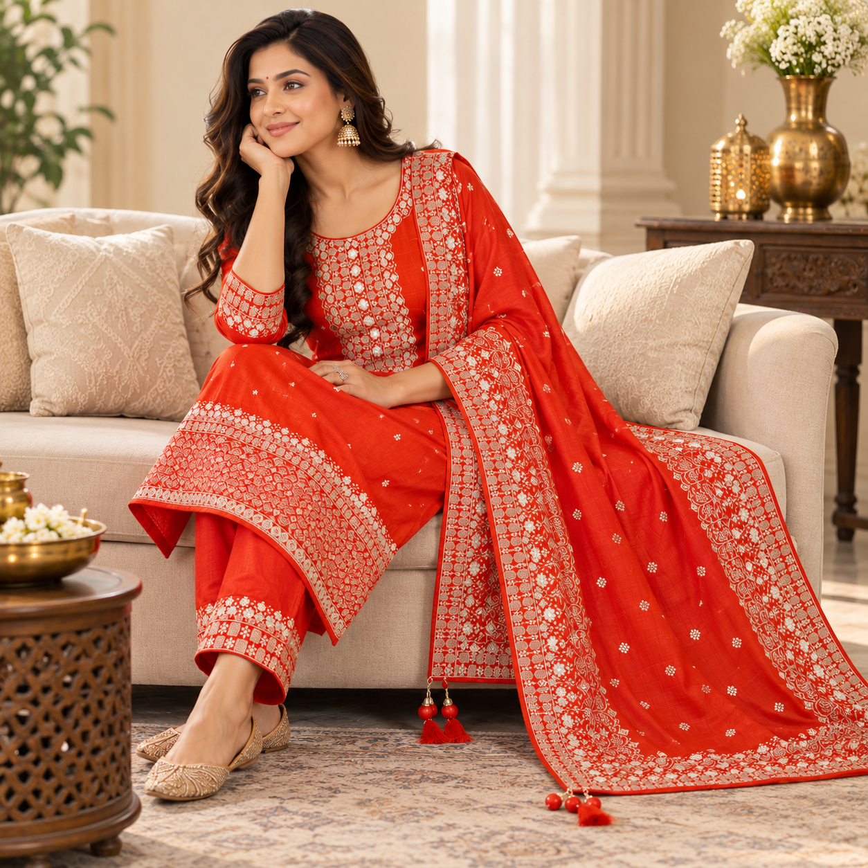 Elegant Red Embroidered Salwar Suit with Designer Dupatta