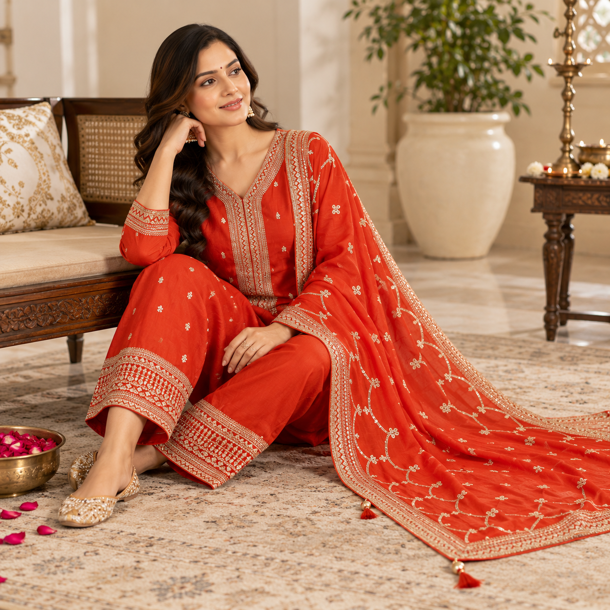 Elegant Red Embroidered Salwar Suit with Designer Dupatta