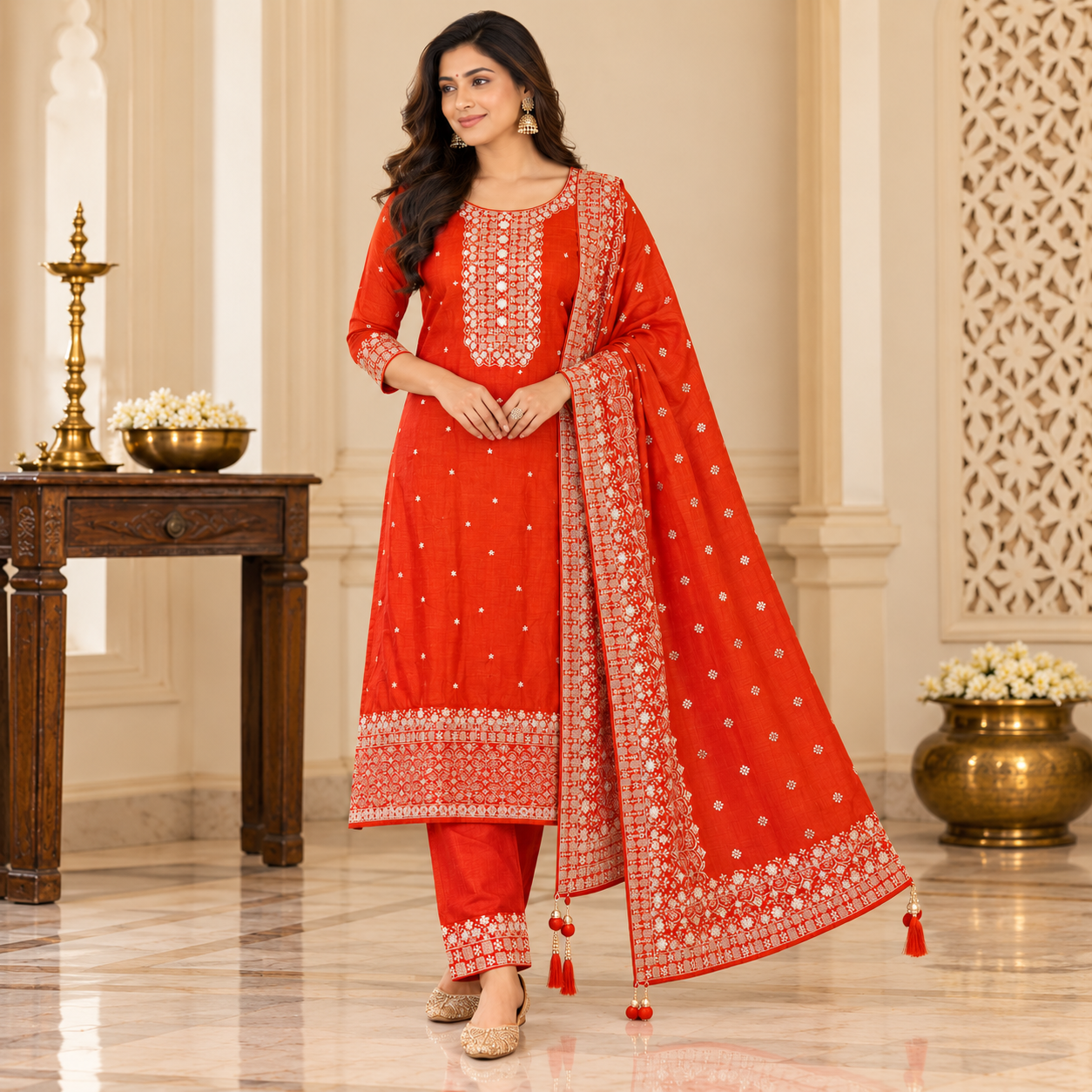 Elegant Red Embroidered Salwar Suit with Designer Dupatta