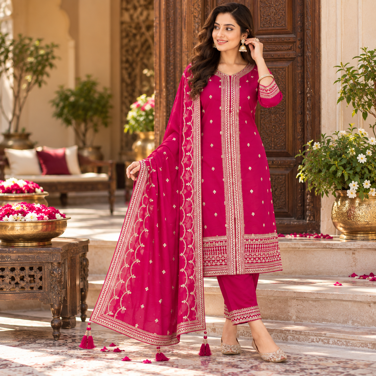 Elegant Fuchsia Pink Embroidered Salwar Suit with Designer Chunni