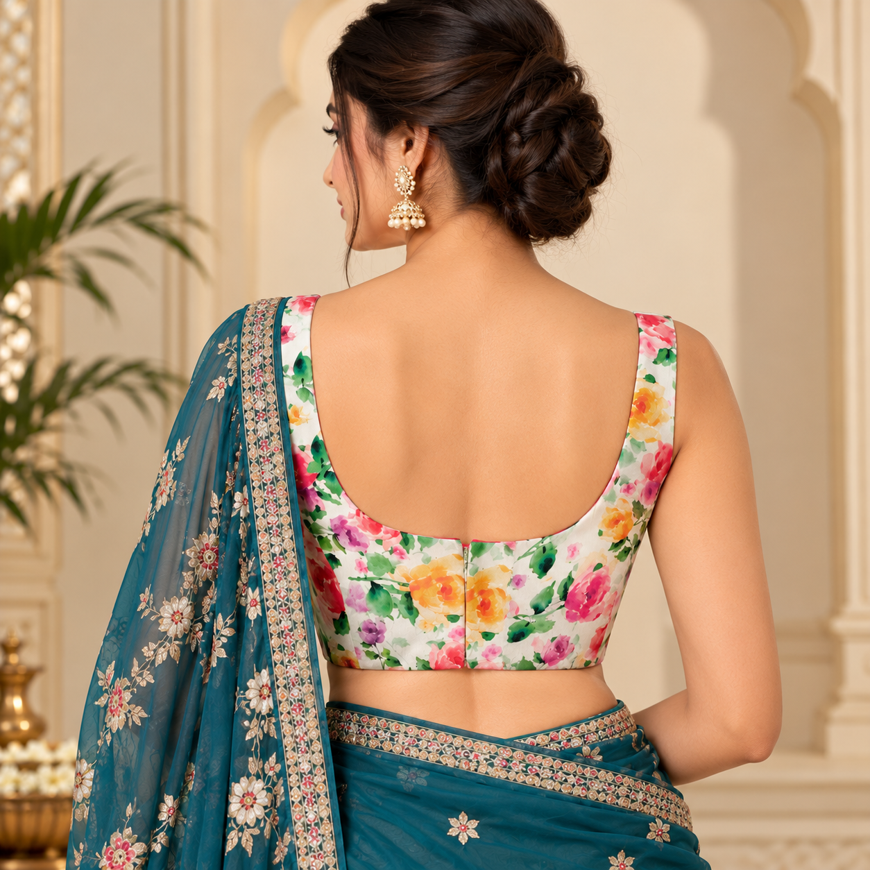 Multicolour Floral Print Sleeveless Designer Blouse for Women – Square Neck Ethnic Crop Blouse