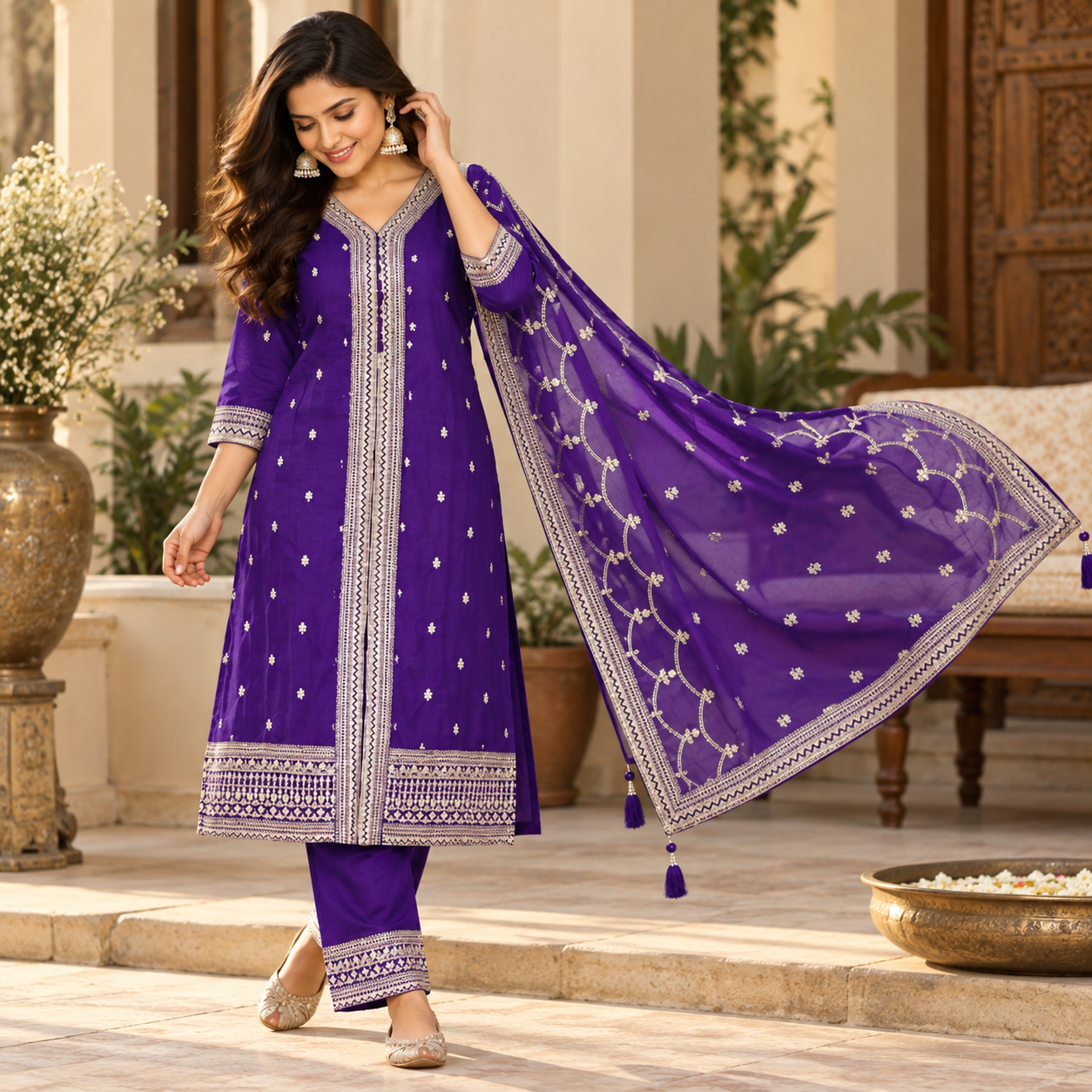 Royal Purple Embroidered Salwar Suit with Designer Dupatta
