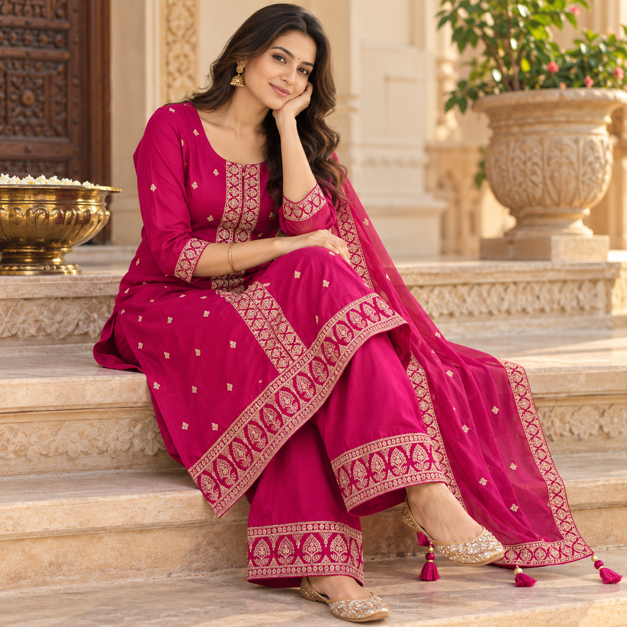 Elegant Magenta Embroidered Salwar Suit with Matching Dupatta