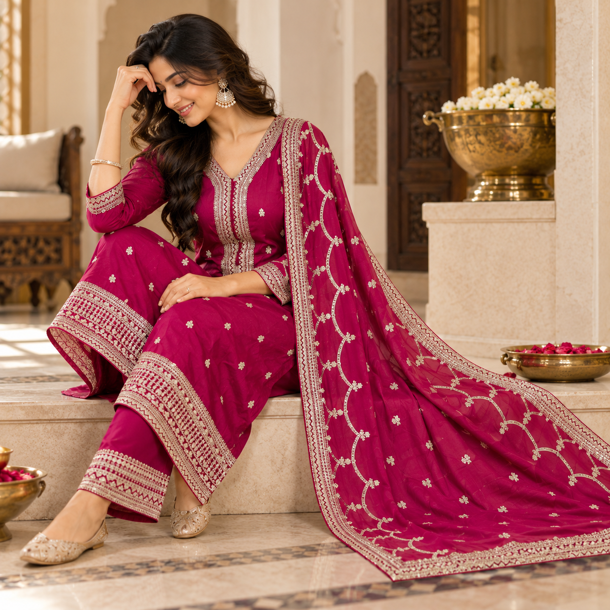 Elegant Magenta Embroidered Salwar Suit with Designer Dupatta