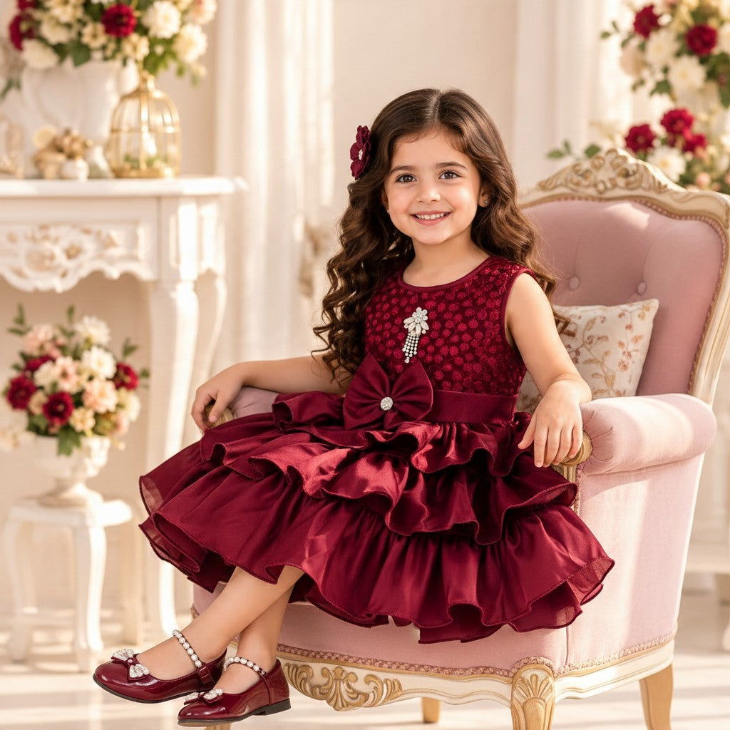 Burgundy Ruffle Party Frock