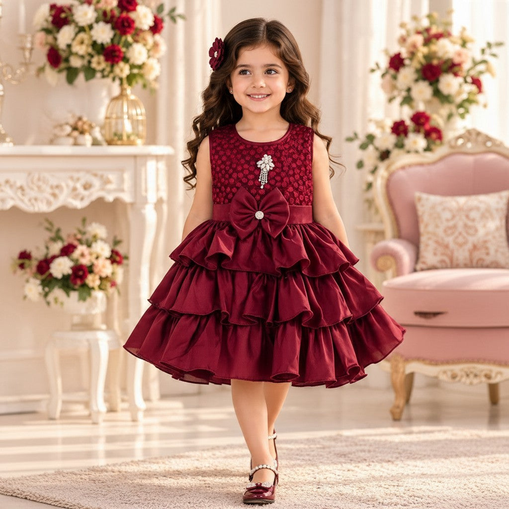 Burgundy Ruffle Party Frock