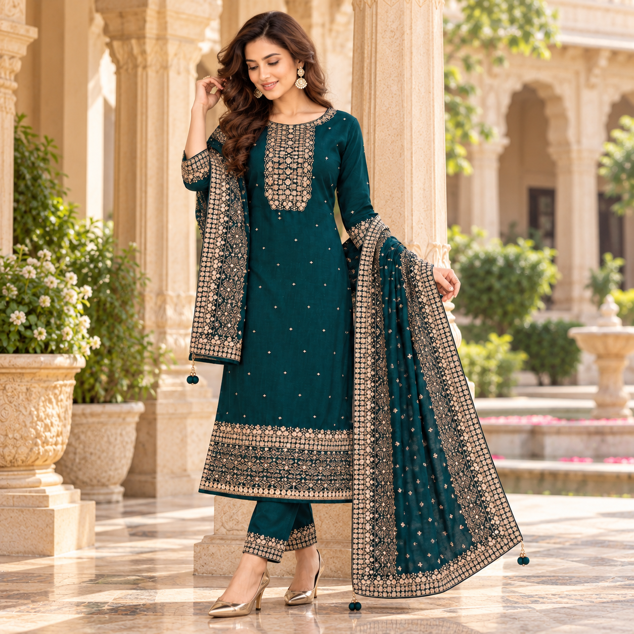 Elegant Teal Green Embroidered Salwar Suit with Designer Chunni