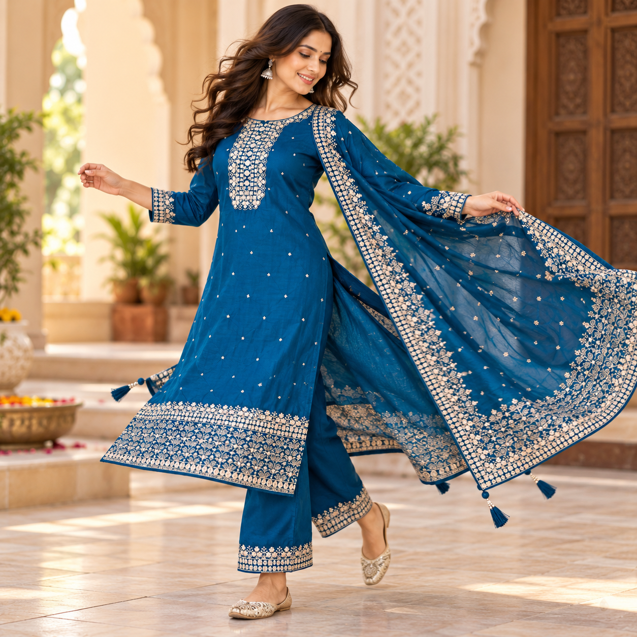 Elegant Teal Blue Embroidered Salwar Suit with Designer Dupatta