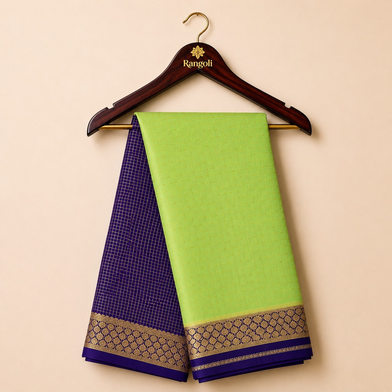 Mysore Pure Silk Half & Half Saree in Purple & Lime Green