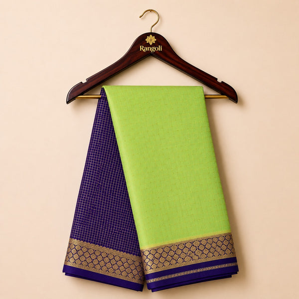 Mysore Pure Silk Half & Half Saree in Purple & Lime Green
