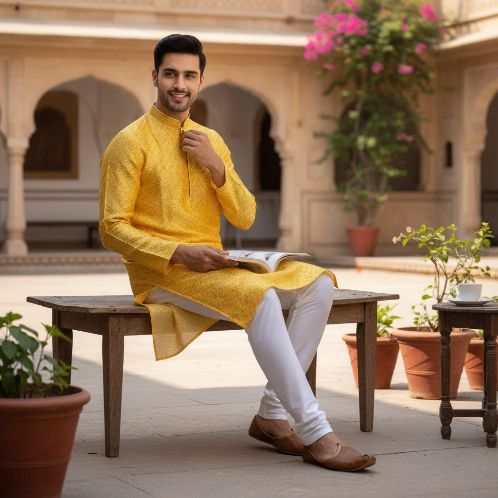 Mustard yellow traditional kurta