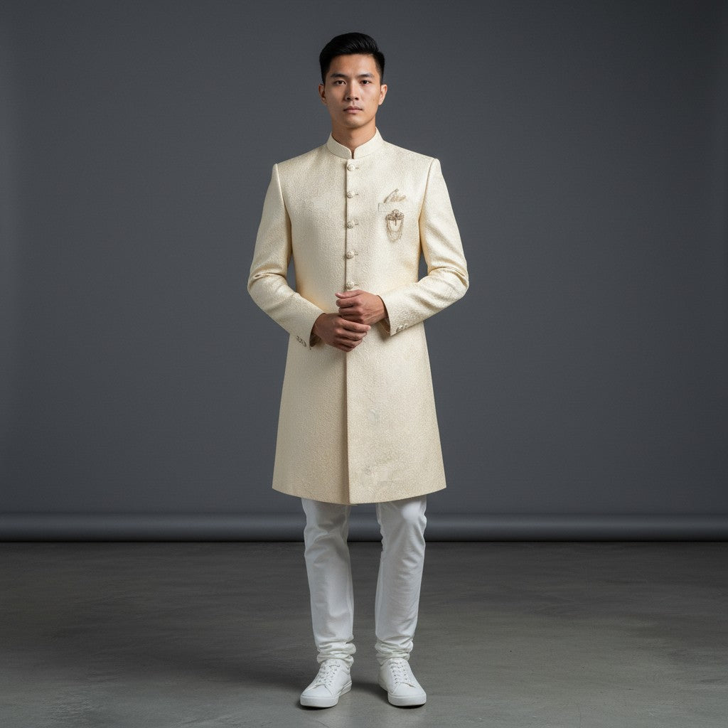 A Yellow self design Sherwani
