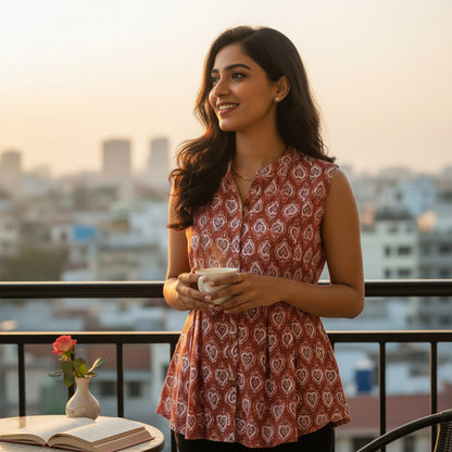 Cotton Sleeveless Tunic Button Up