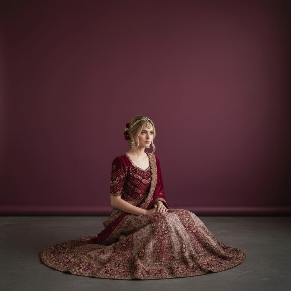 Heavy Bridal Lehenga in Rich Maroon with Paisley Embroidery