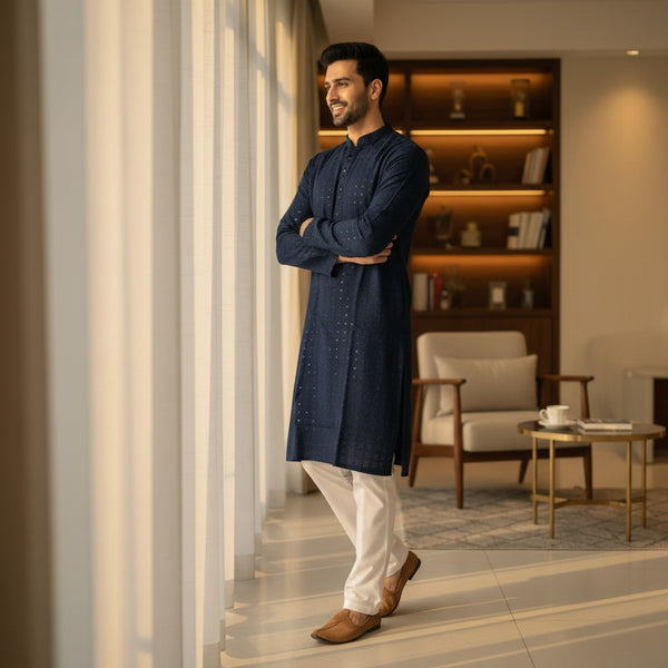 Chikankari Embroidered Sequinned Kurta Set