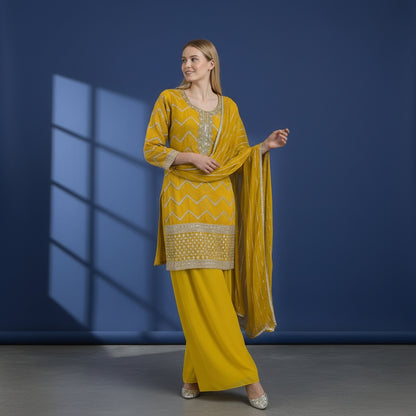 Silk Blend Kurta Set with Thin Vertical Ribbing