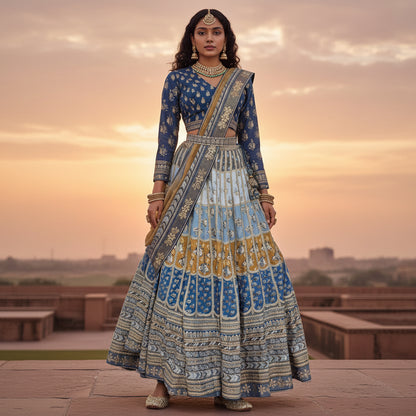 Raw Silk Chiffon Lehenga for Festive Wear