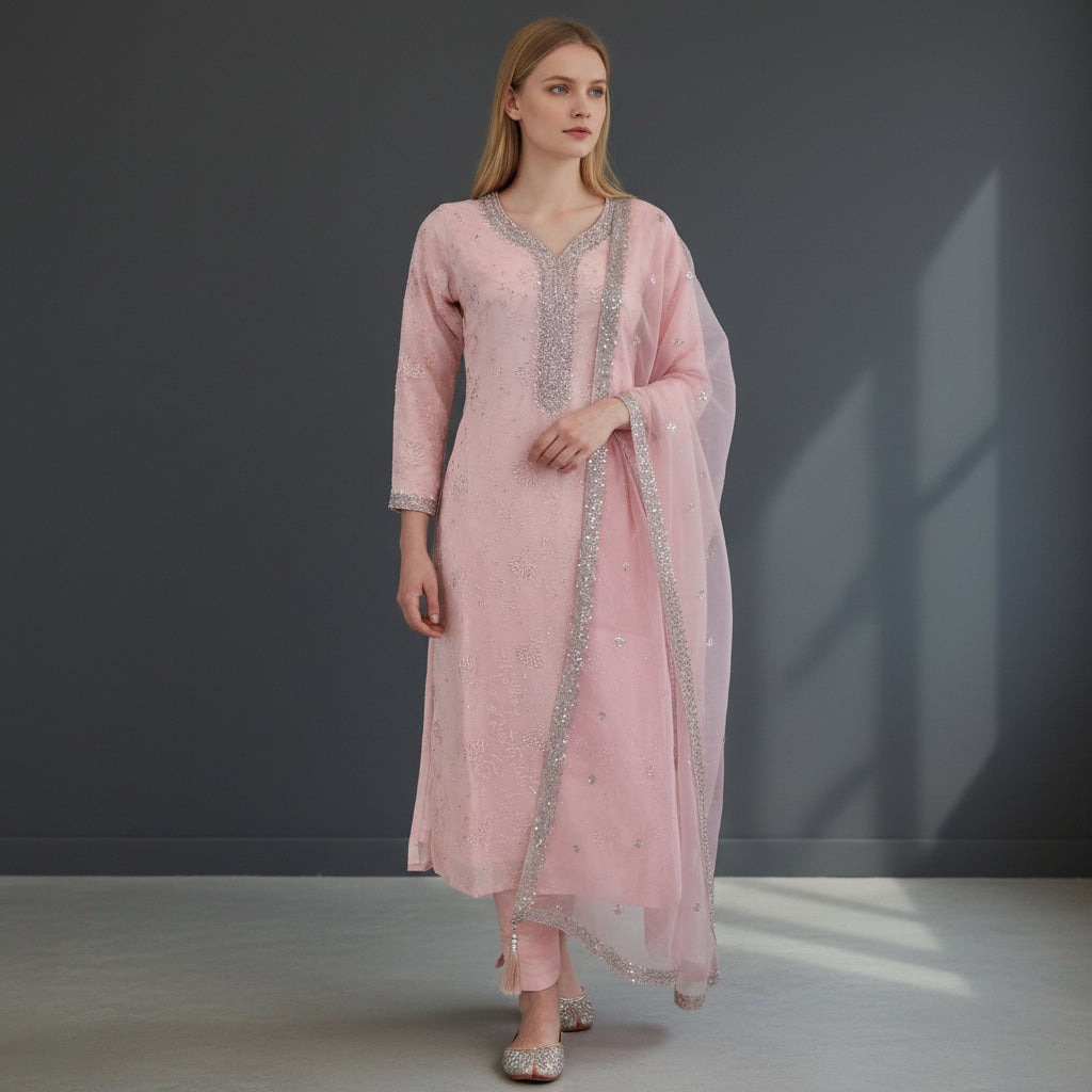 Silk Blend Kameez Set for Festivities