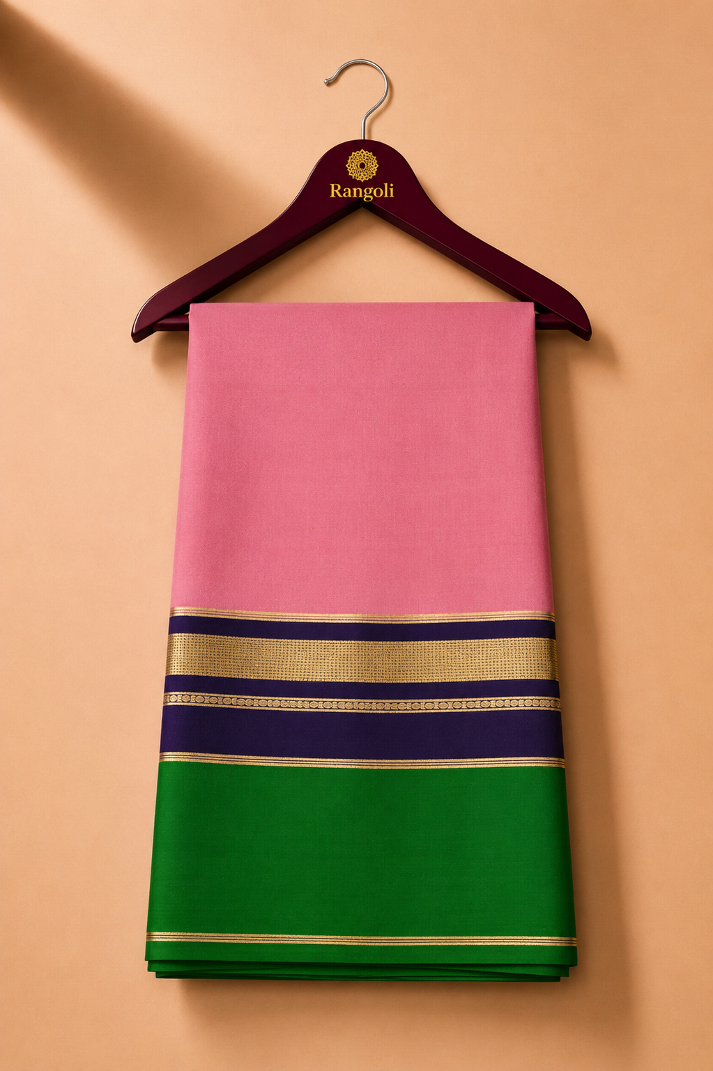 Mysore Pure Silk with 3 Bentex Butta Saree - Pink Green Navy Blue