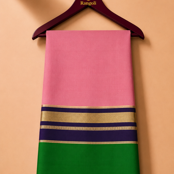 Mysore Pure Silk with 3 Bentex Butta Saree - Pink Green Navy Blue