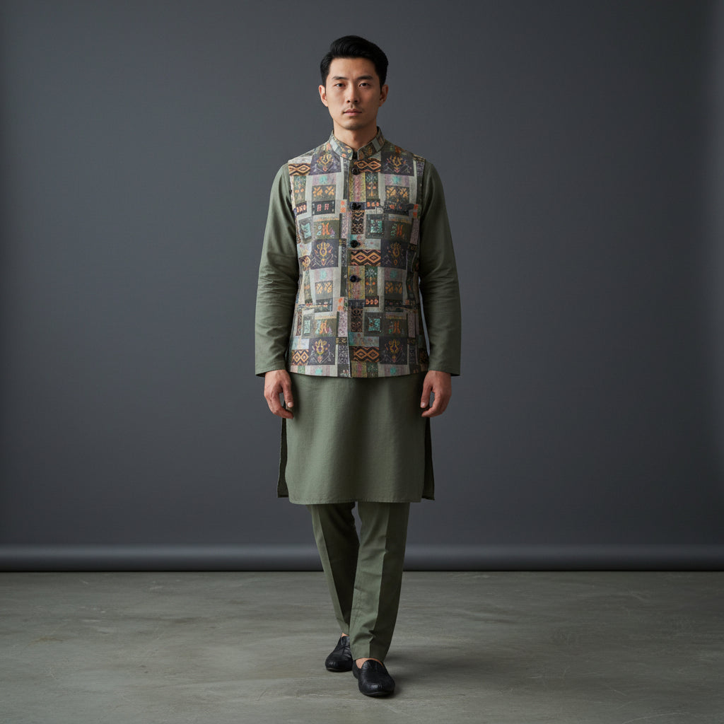 Cotton Silk Blend Kurta Set 3 Pc