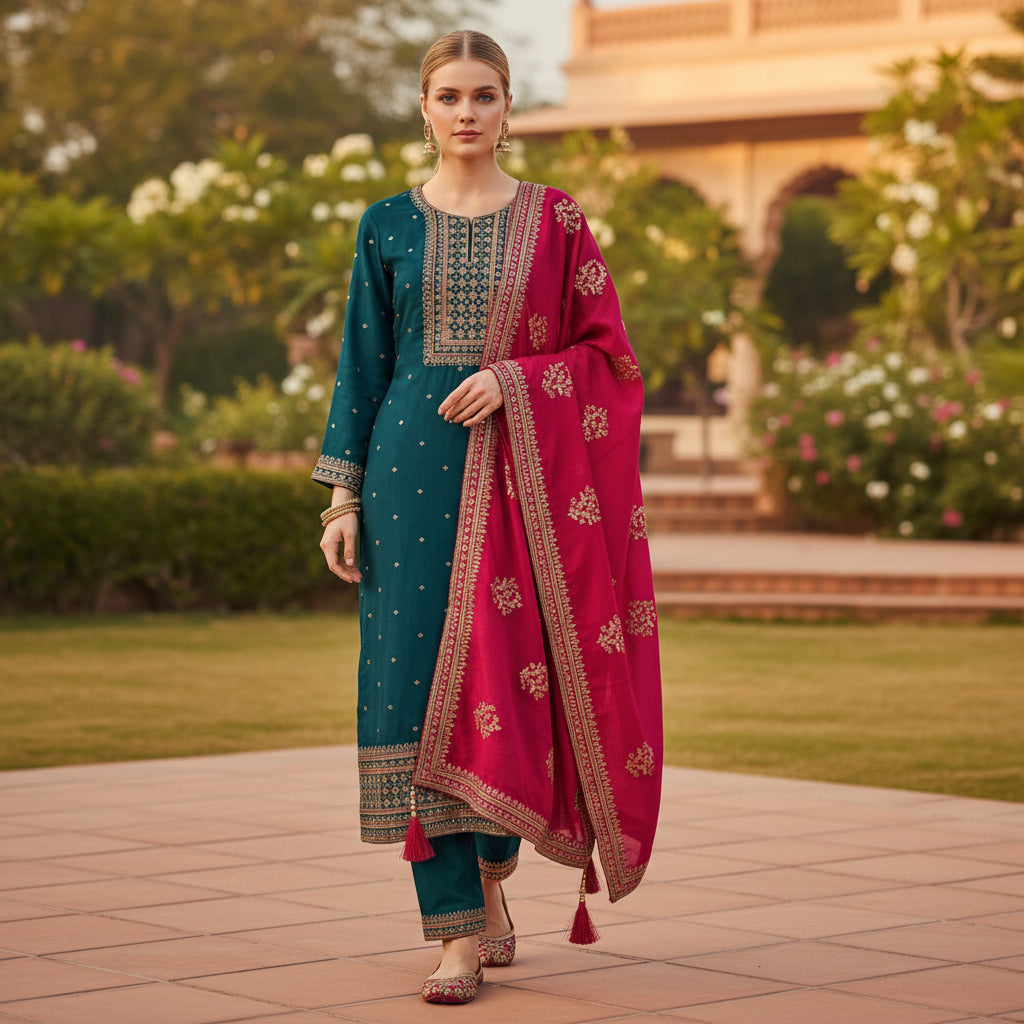 Silk-blend Kurta Set for Elegant Wear