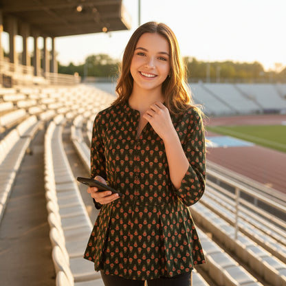 Cotton Tunic with Pleated Waist and Floral Print