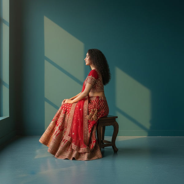 Traditional Bridal Style Lehenga Choli with Heavy Gold Embroidery