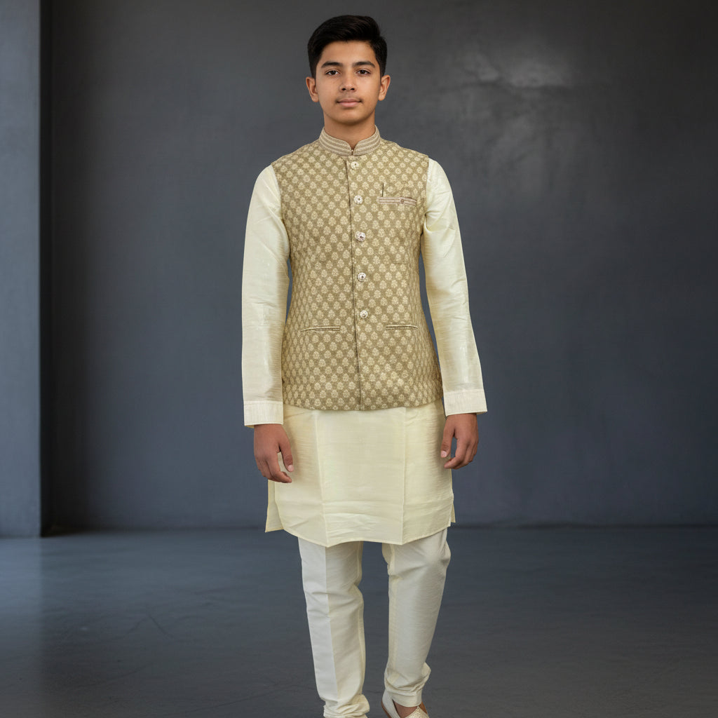 Men's 3 Piece Kurta Set - Light Green