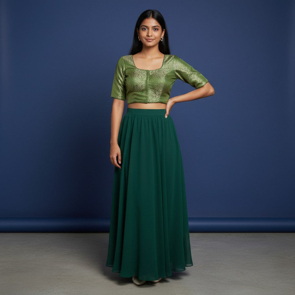Women's Brocade Saree Blouse with Floral Zari Work and Back Tie-up