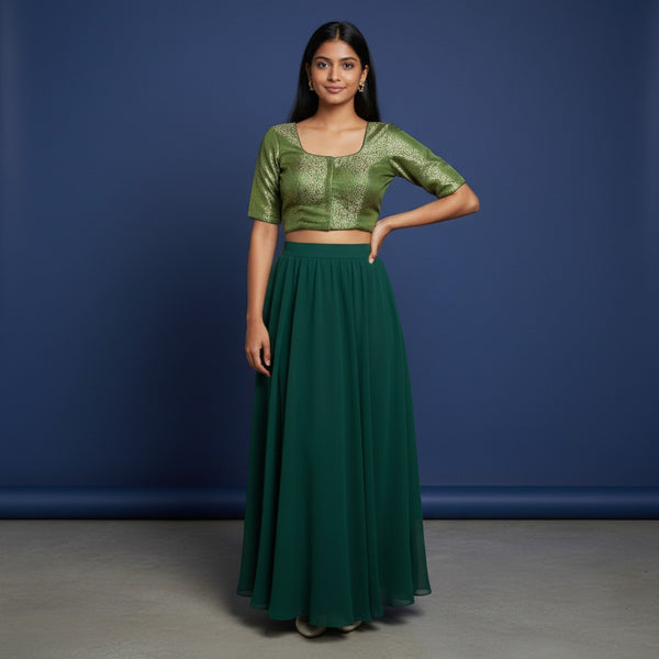 Women's Brocade Saree Blouse with Floral Zari Work and Back Tie-up