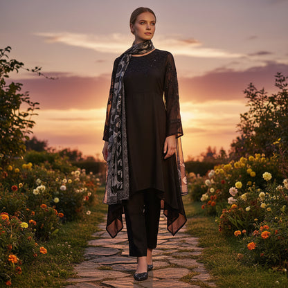 Georgette Kurta Set 3 Pc Black