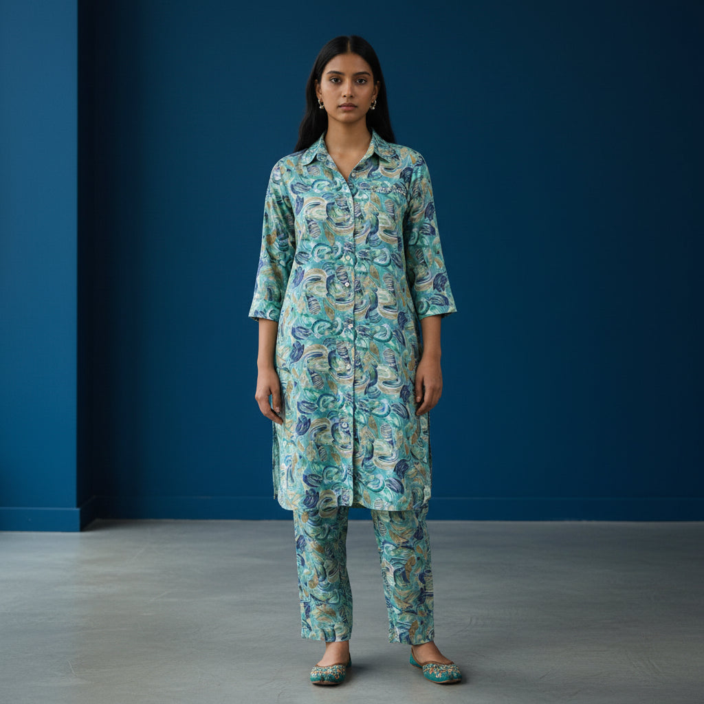 Printed Cotton/Silk Co-ord Set