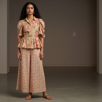 Printed Fabric Co-ord Set with Metallic Stripes