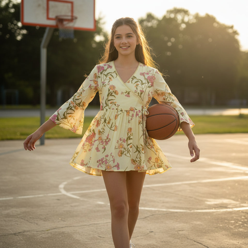 Cotton Angrakha-Wrap Kurti V-neck Tie-up