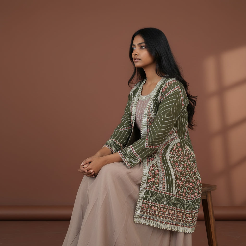 Textured Georgette 3-piece Set Floor-length Dress