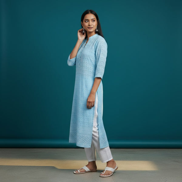 Sky Blue Chikankari Print Kurta