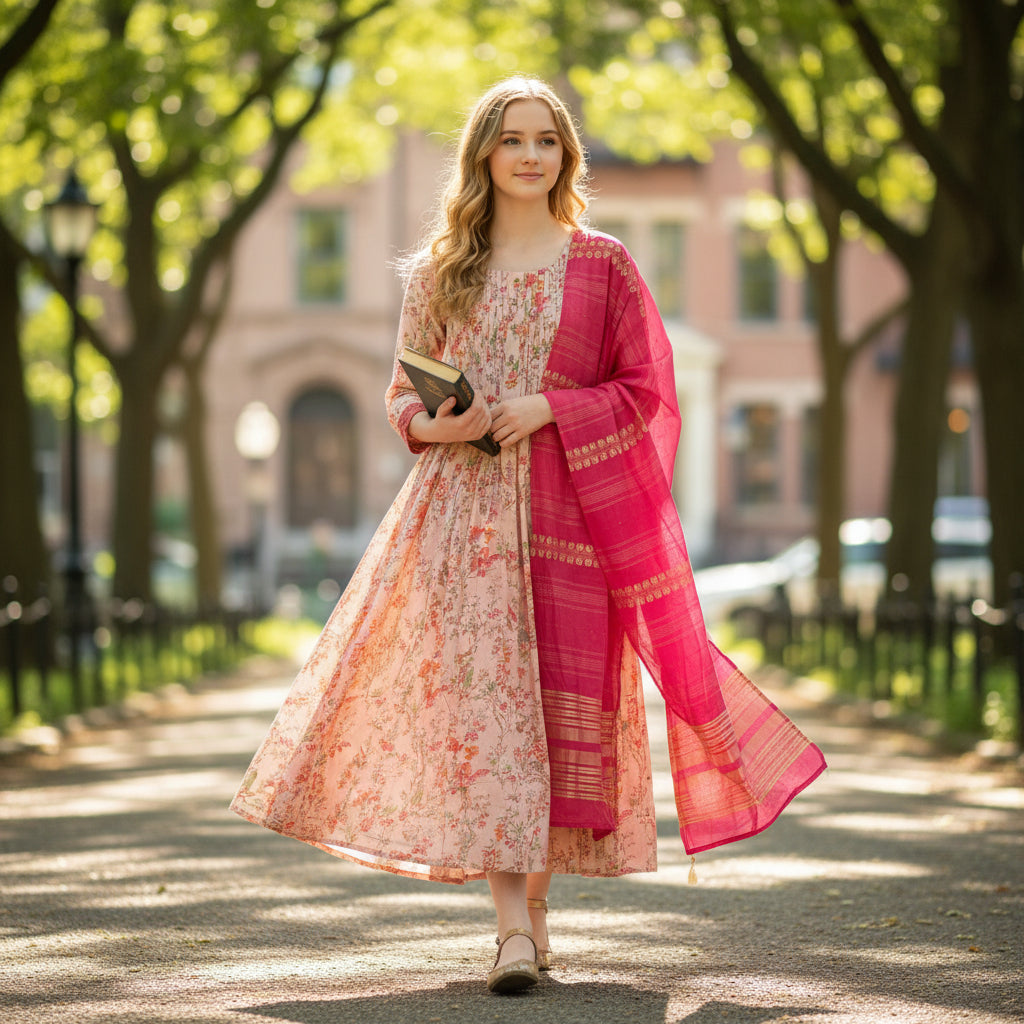 Maternity-Friendly Anarkali with Nursing Access in Dusty Rose & Deep Magenta