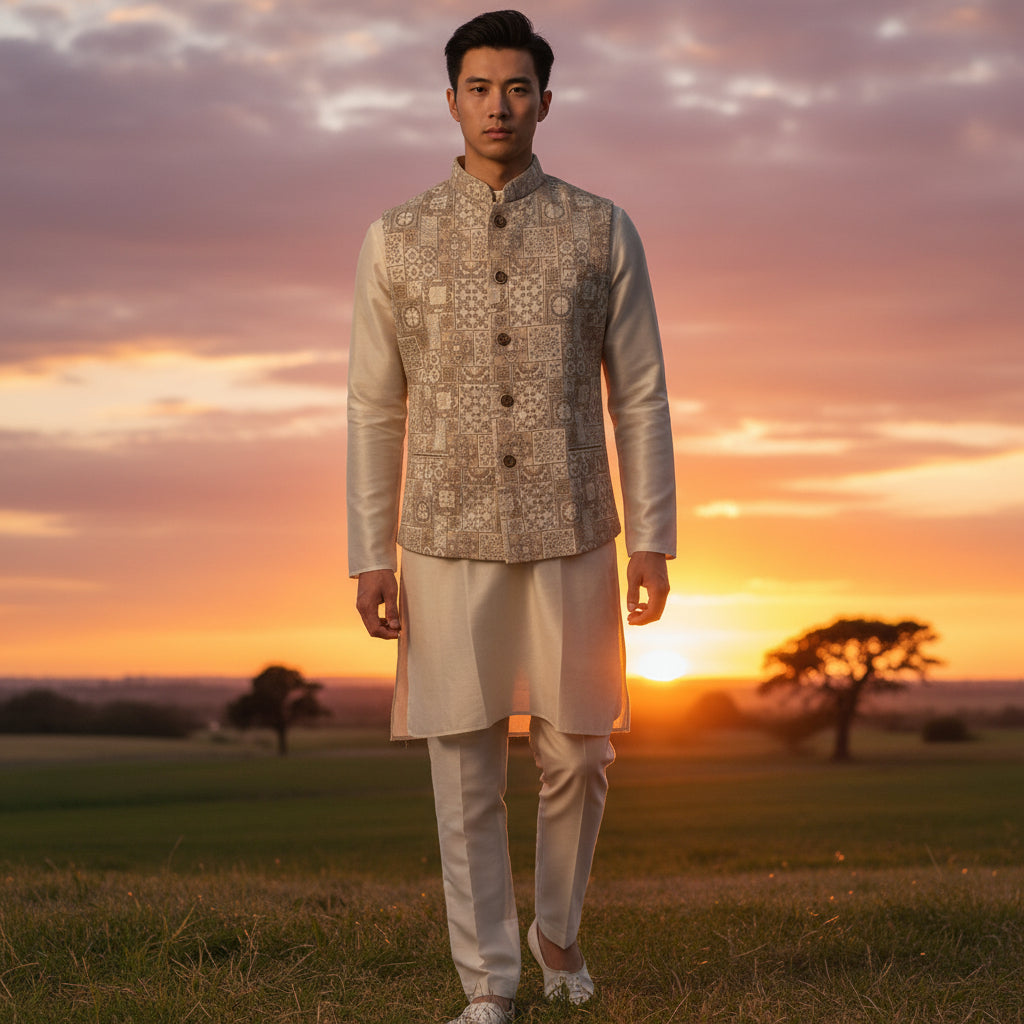 Woven Jacquard Kurta Set 3 Piece