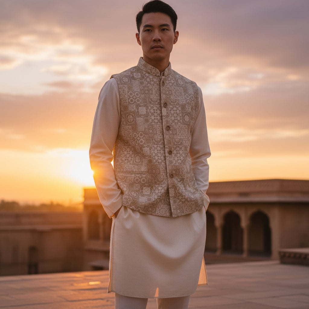 Woven Jacquard Kurta Set 3 Piece