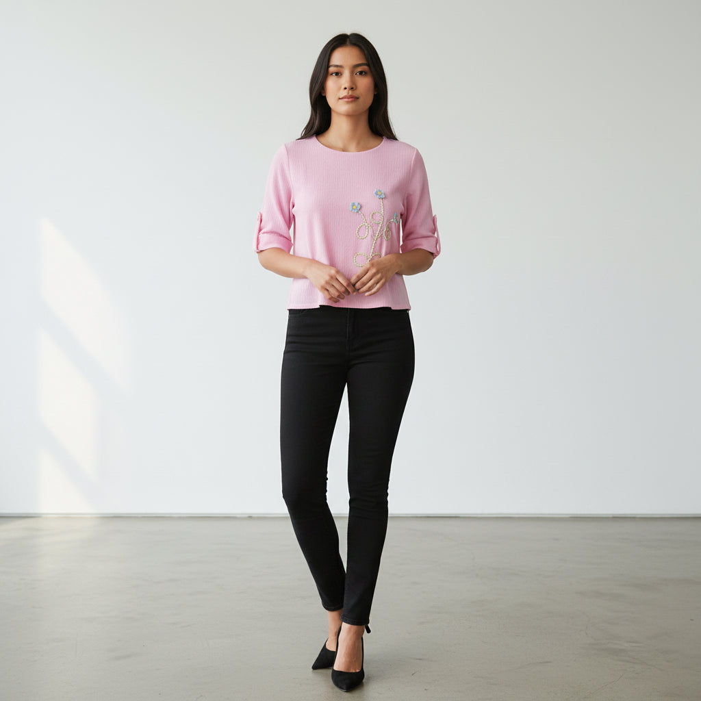 Cotton Dubble Gauze Embroidered Top