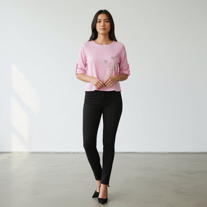 Cotton Dubble Gauze Embroidered Top