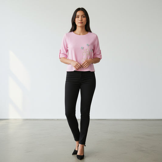 Cotton Dubble Gauze Embroidered Top