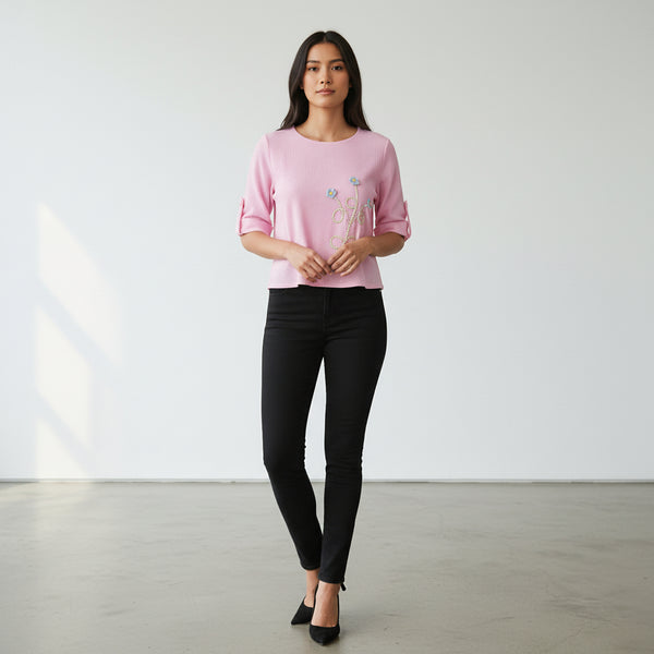 Cotton Dubble Gauze Embroidered Top