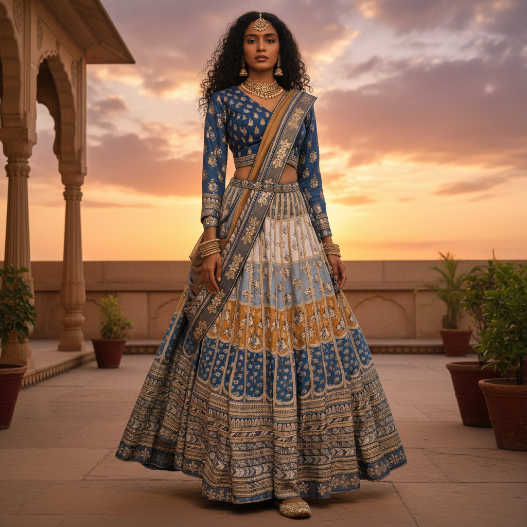 Raw Silk Chiffon Lehenga for Festive Wear