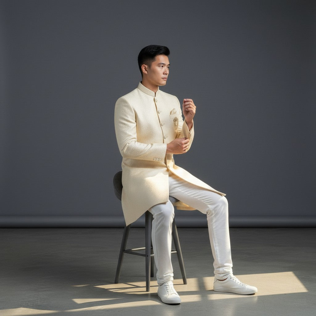 A Yellow self design Sherwani