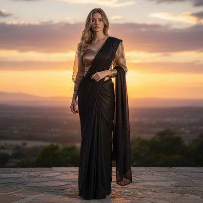 Sheer Organza Puff Sleeve Designer Blouse